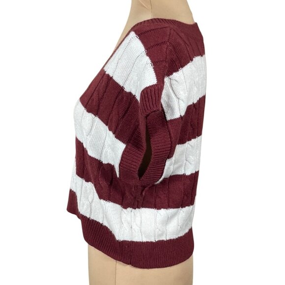 SO Sweater Vest V-Neck Size S Small Maroon Creamy White Stripe - Picture 2 of 6